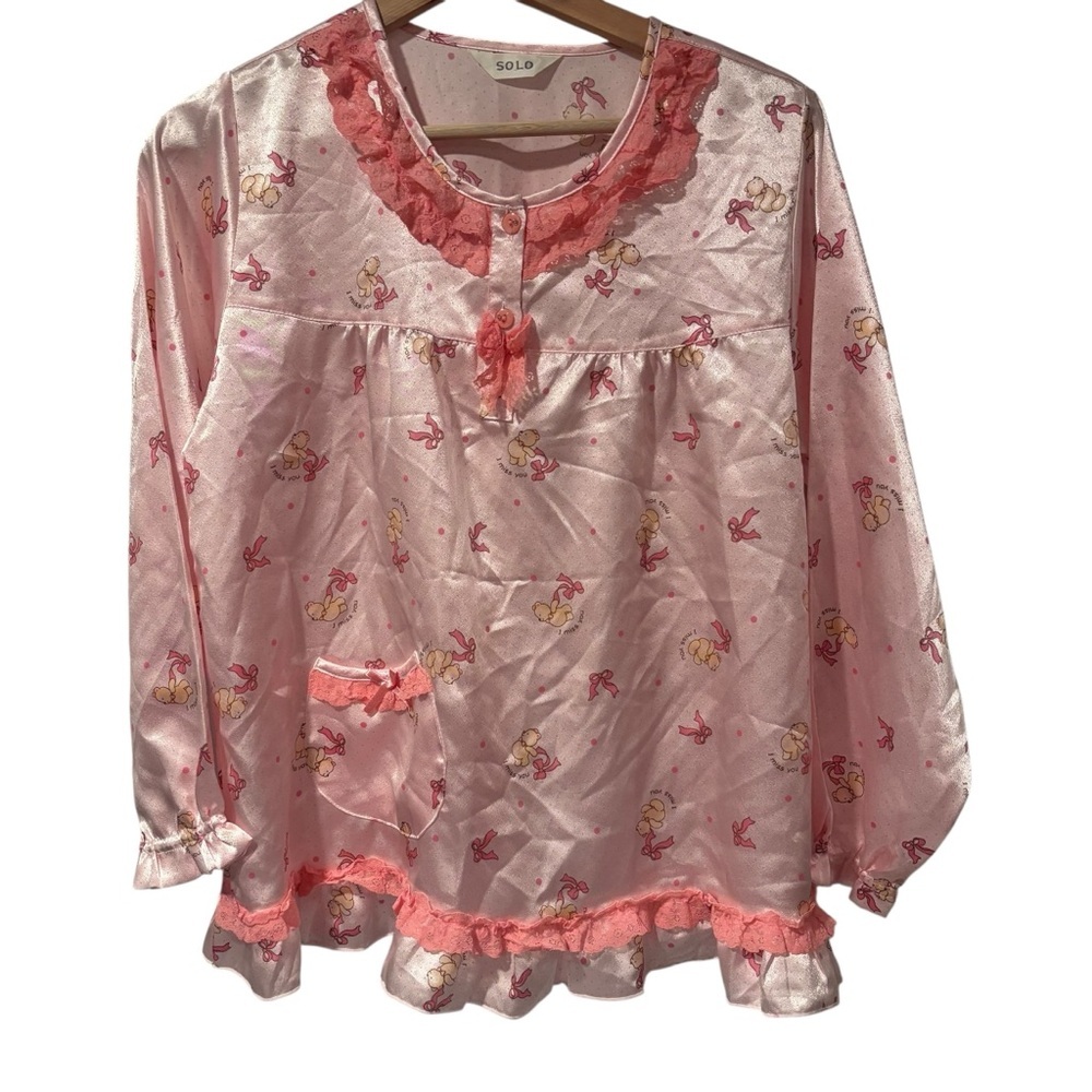 Solo Pink Pajama Set with Ruffle Trim